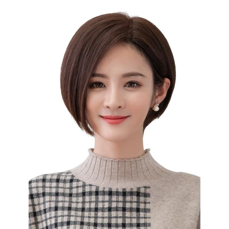 假发女短发仿真人发丝蓬松修脸波波头中分偏分圆脸短直发全头套