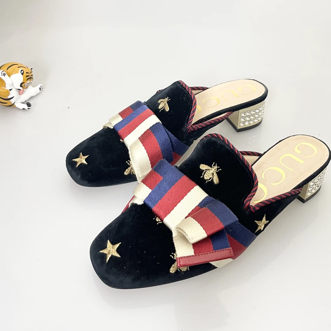 99新 GUCCI/古驰 36码Gucci 穆勒鞋 丝绒半拖 98新