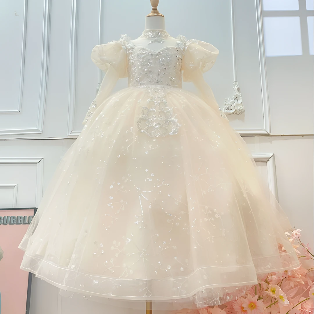 儿童礼服公主裙高端花童小女孩主持人钢琴演奏演出服女童礼服秋冬