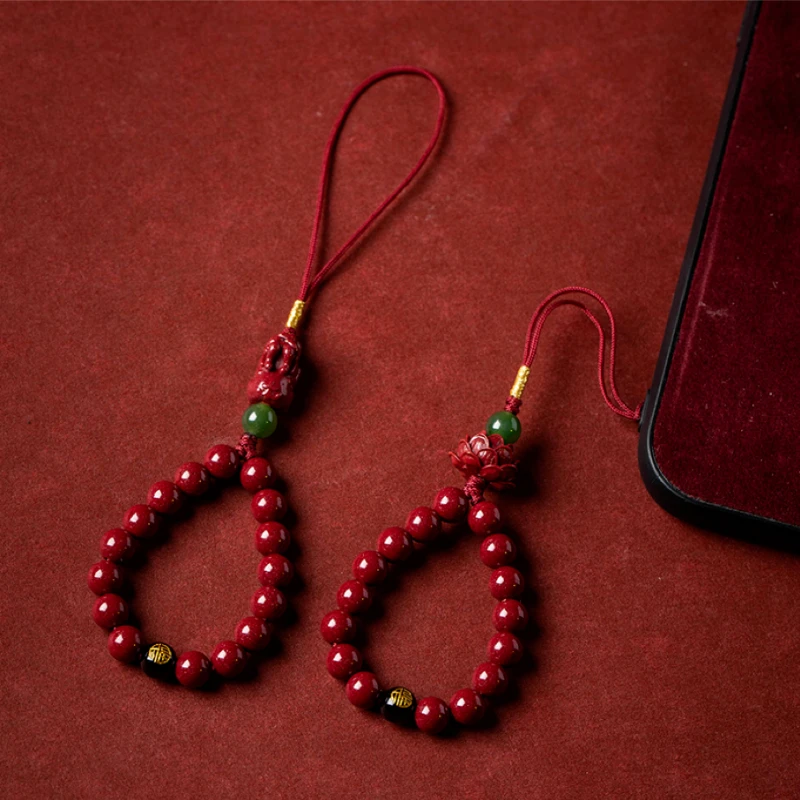 天然辰砂福一方十二生肖朱砂手机链挂件本命像银挂坠高档礼物男女