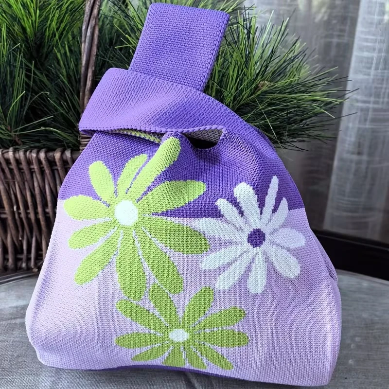 新款设计手提包花卉针织编织单肩时尚百搭个性手提袋苏立美家居