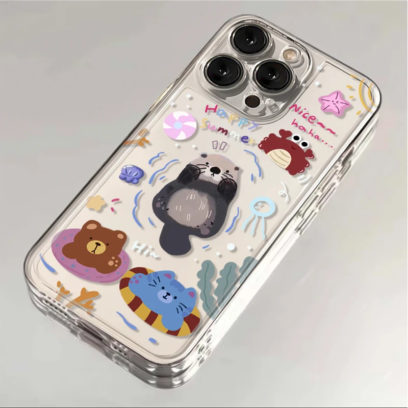游泳小熊猫苹果适用iPhone15手机壳14promax太空ins小众创意简约