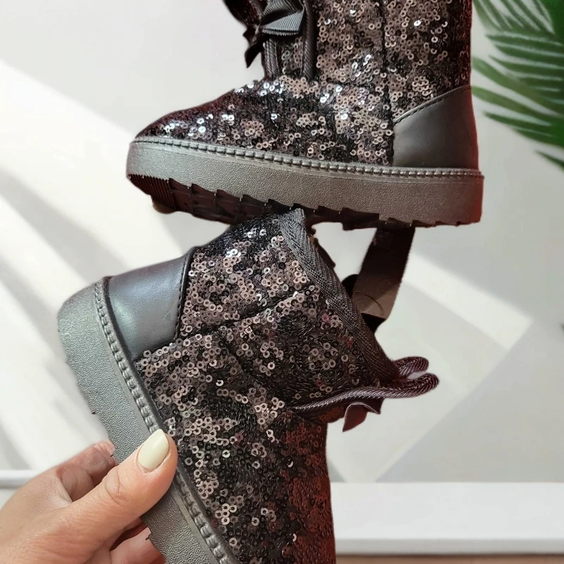 儿童女童冬季新款爆闪亮片短靴超轻超软防滑雪地棉雪地短靴