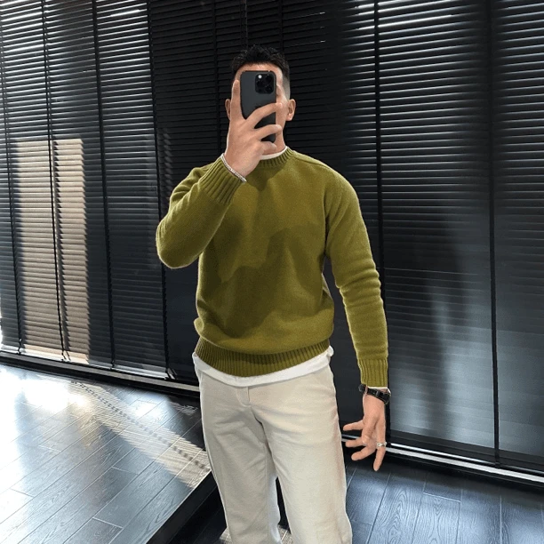 秋冬季半高领毛衣男宽松韩版时尚潮流百搭中领毛衫加厚打底针织衫