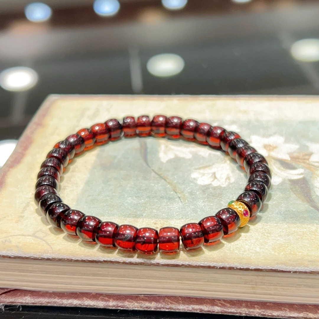 【苏娜珠宝】天然琥珀蜜蜡精工直切血珀搭S925银手串（6mm+）