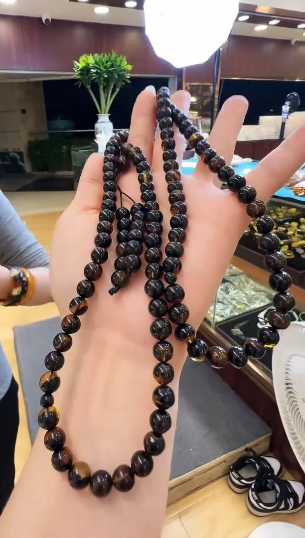 【闪购商品】琥珀颈饰未镶嵌缅甸海藻珀108佛珠项链7mm+