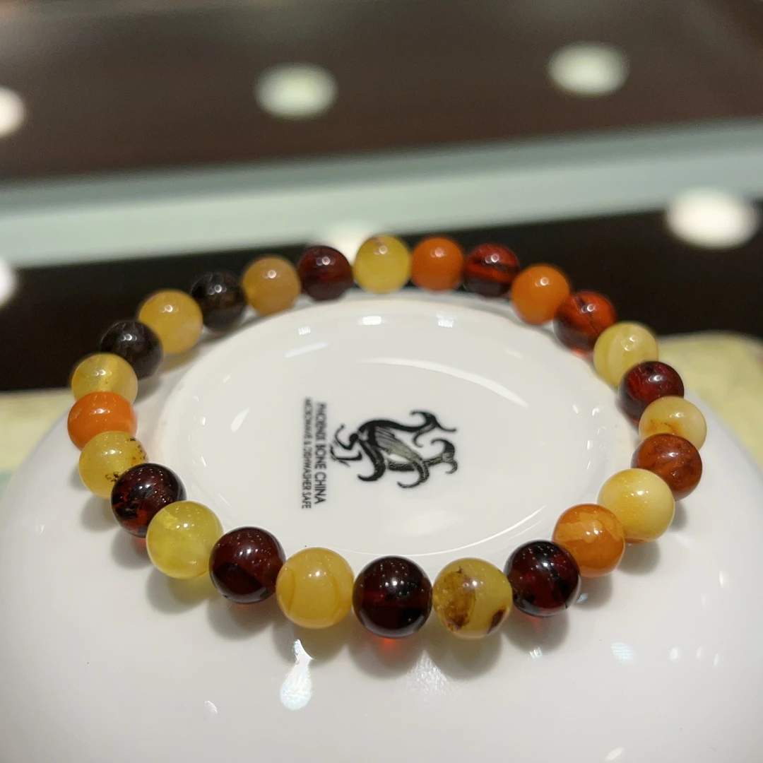 【新粉福利】天然琥珀蜜蜡精美多宝圆珠手串7mm+