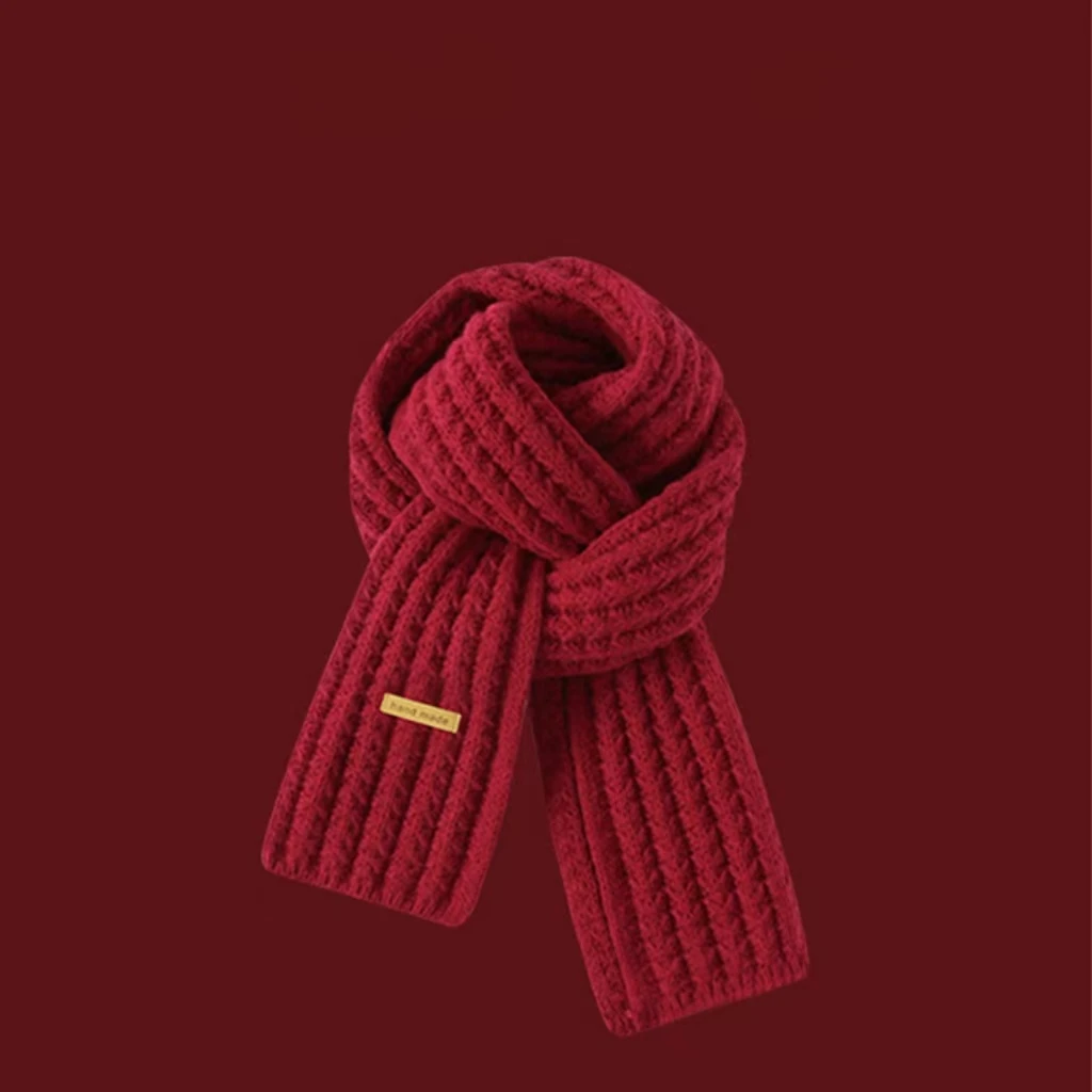 红色系新年纯色围巾网红学生原宿针织百搭秋冬季鬼怪同款韩版情侣