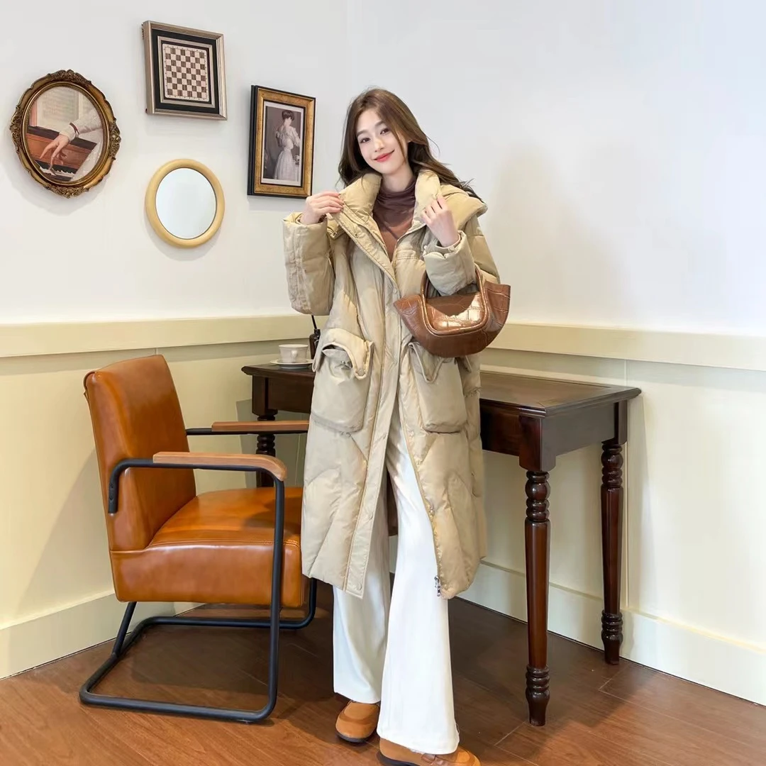 【冰雪如故】冬季新款网红韩版百搭休闲气质白鸭绒中长款羽绒服809