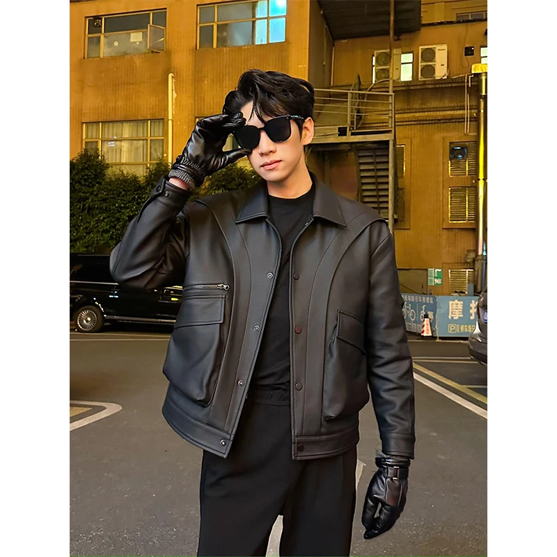 悍哲025皮衣帅气修身潮流时尚百搭宽松翻领韩版休闲美式飞行夹克