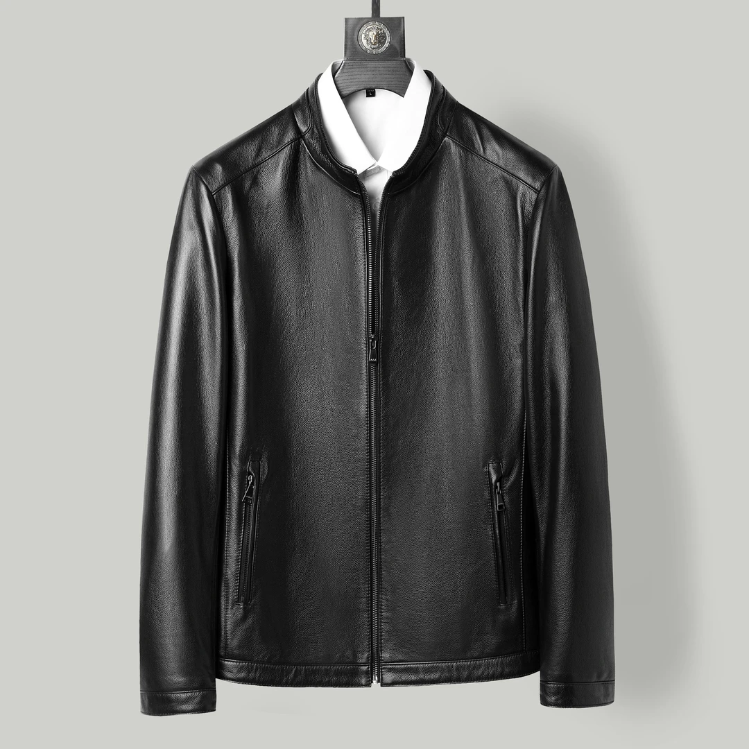 开播底价海宁真皮头层小黄牛皮春秋单款休闲宽松时尚立领夹克外套