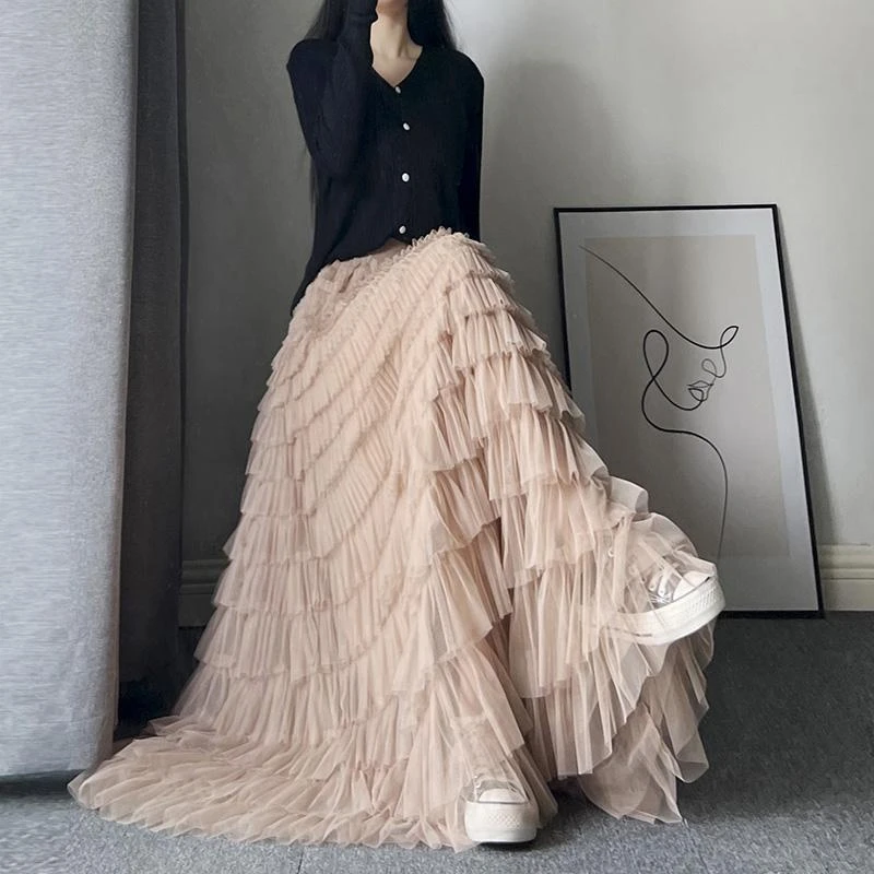 高级感网纱半身裙女春夏新款高腰显瘦层层蛋糕裙中长款仙女纱裙子