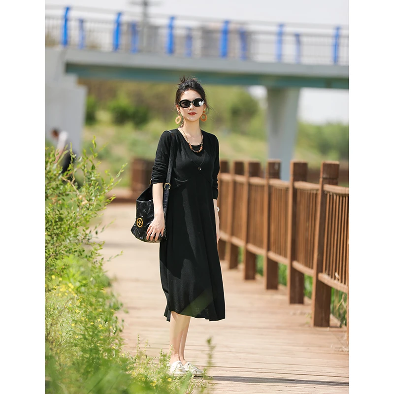 春夏桑蚕丝山羊绒简约连衣裙开衫套装显瘦气质百搭
