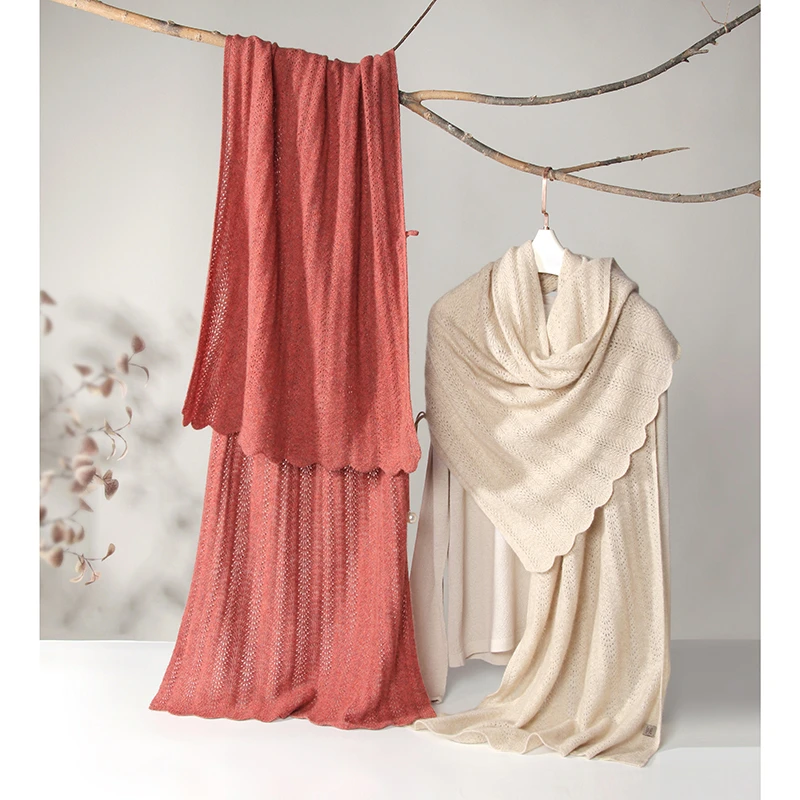 秋冬新款百搭多功能珍珠扣羊绒披肩围巾两用空调房披肩时尚优雅