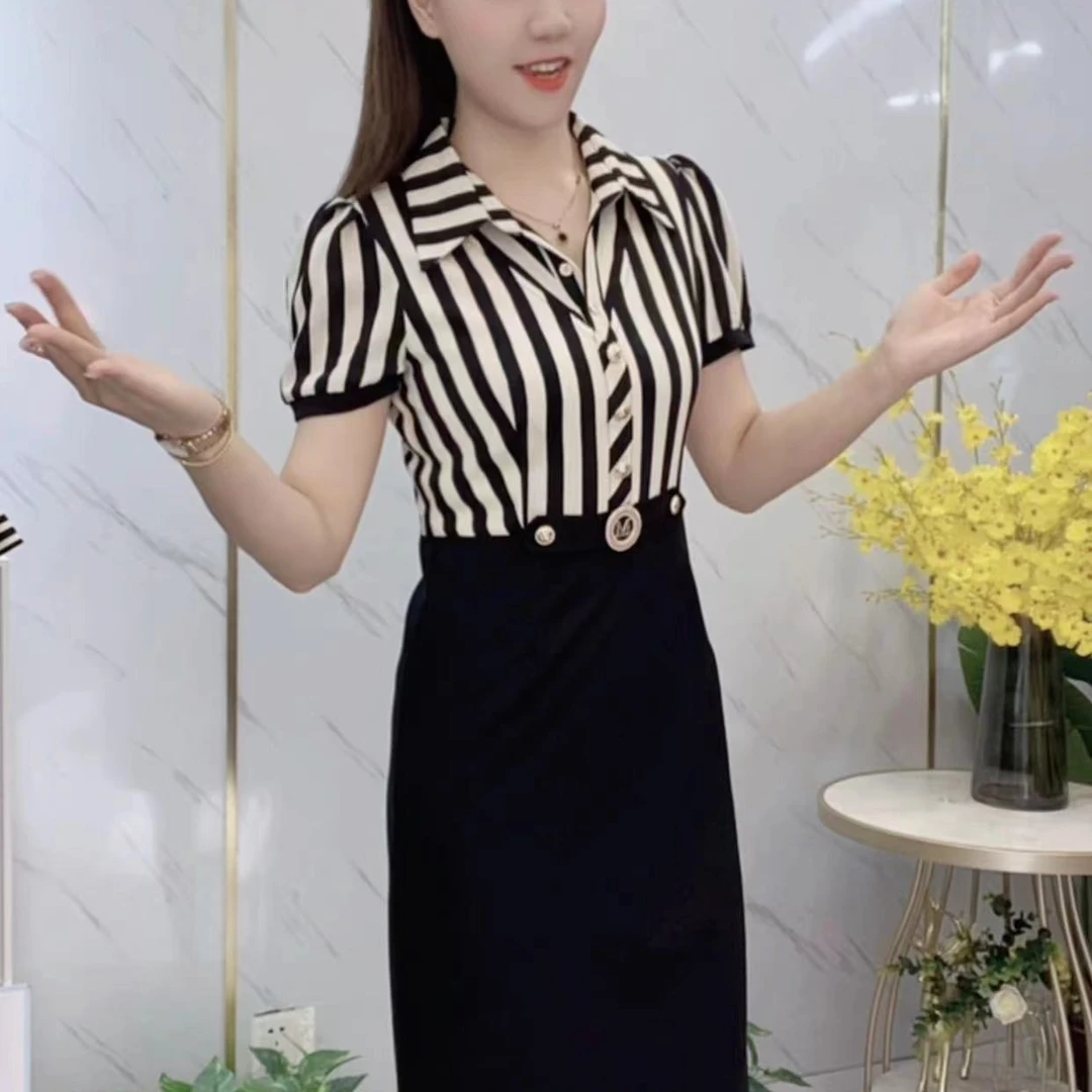 《金美推荐》 2024夏季新款时尚洋气气质减龄修身显瘦假两件连身裙