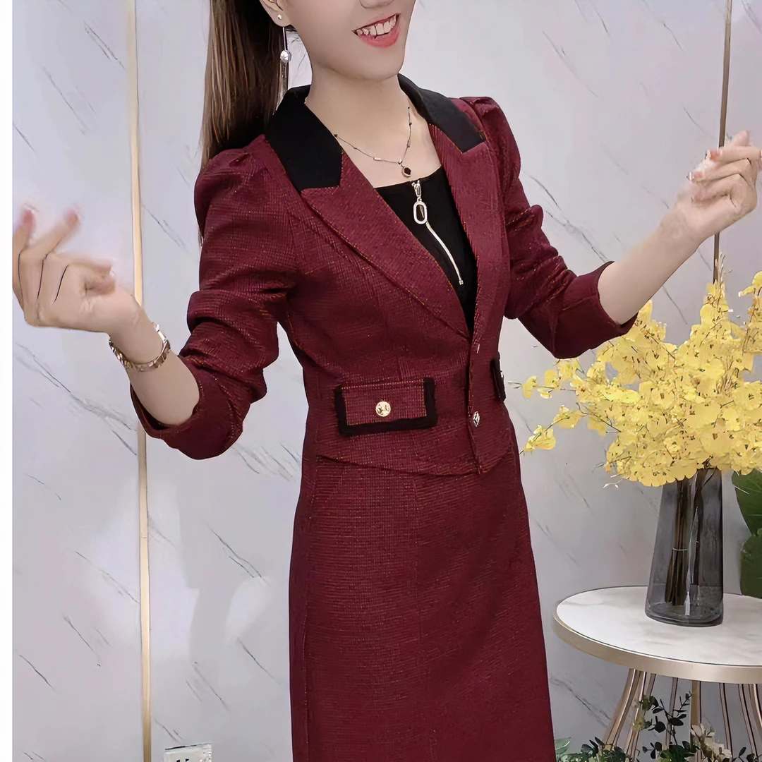 《金美推荐》 2023冬季新款 时尚气质洋气西装领修身显瘦连身裙