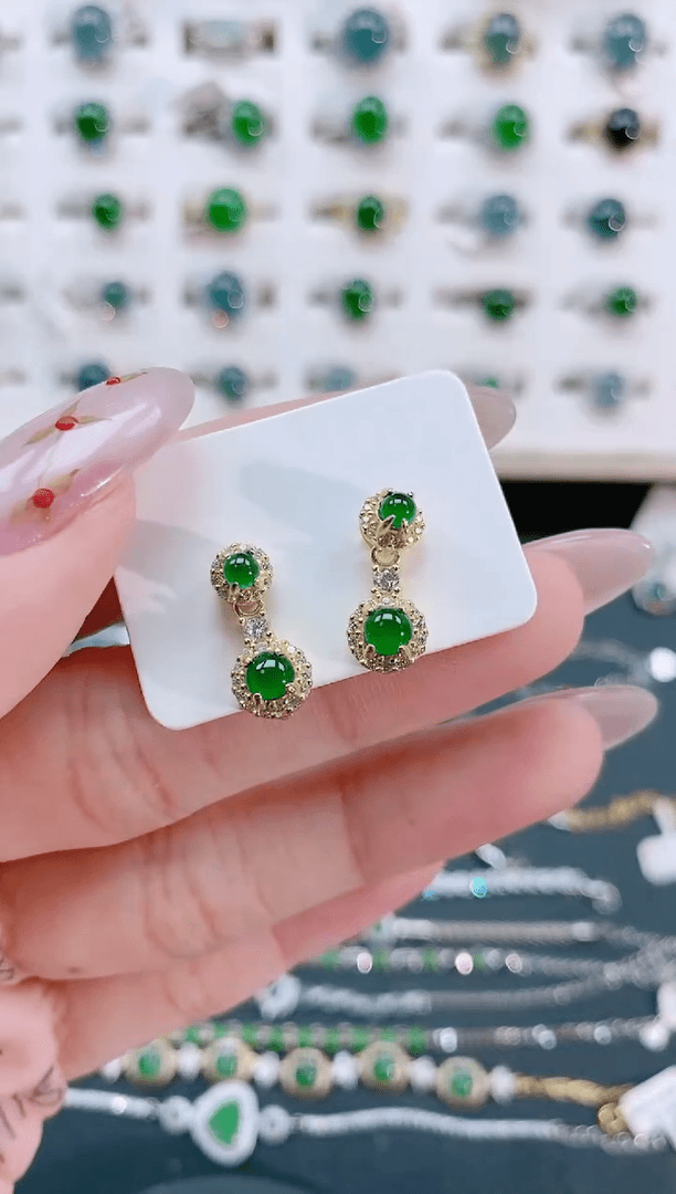 【闪购商品】翡翠耳饰银S925镶嵌天然翡翠