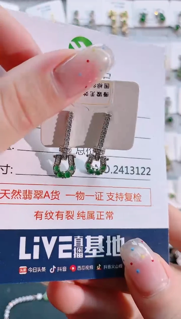 【闪购商品】翡翠耳饰银S925镶嵌天然翡翠