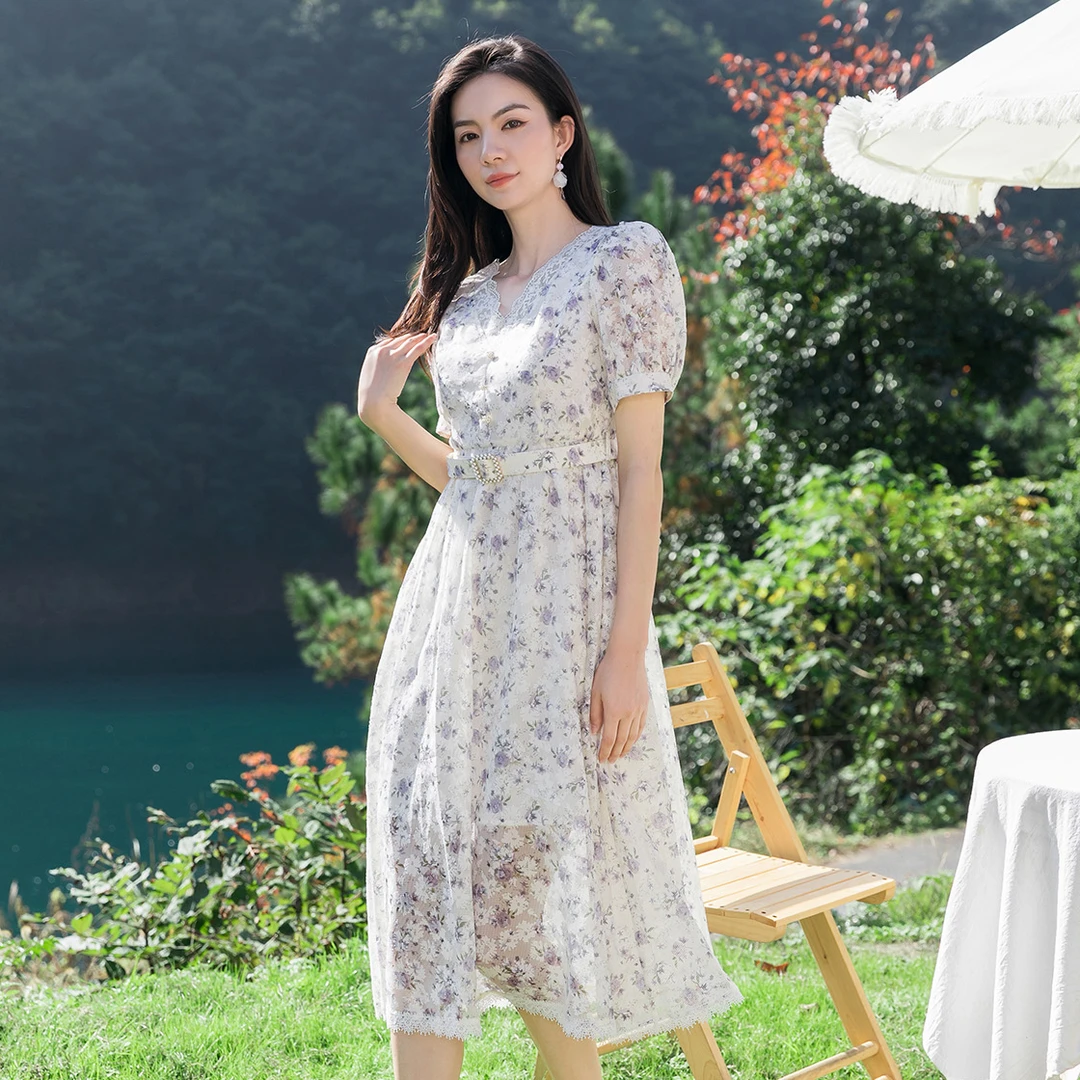 【绿子粉丝专享】芭依璐夏季新款碎花气质法式连衣裙86L7096