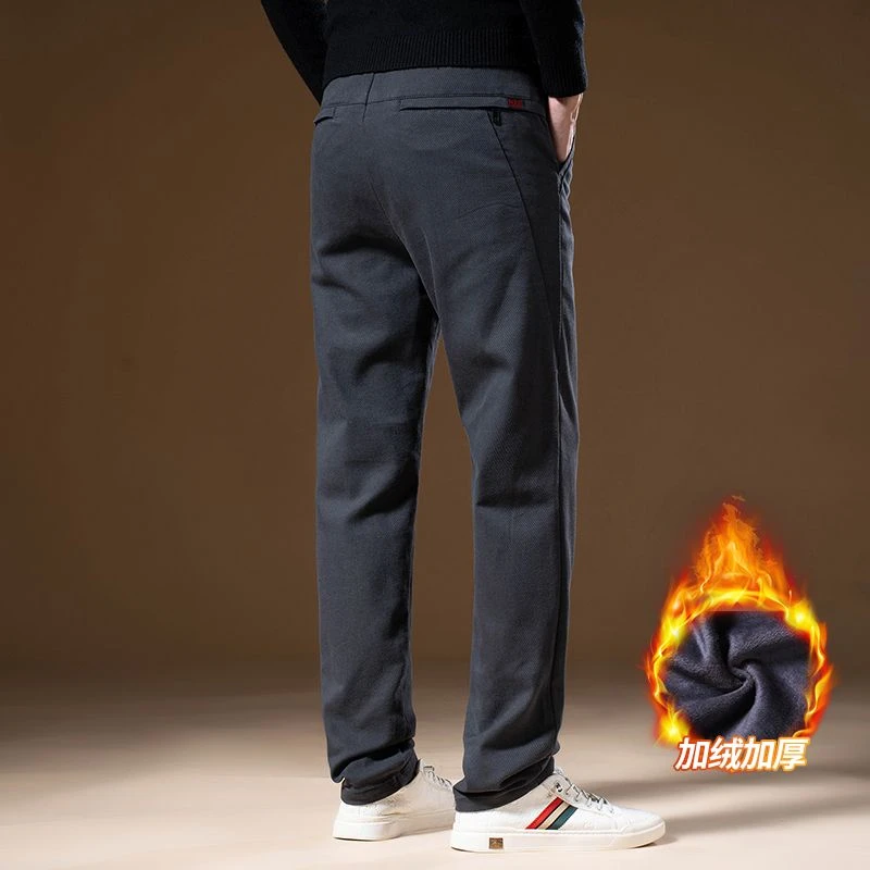 2024冬季新款男士轻商务休闲裤小直筒版型简约百搭加厚保暖修身