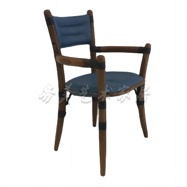 BORCH/博瑞奇部落风棕榈木复古轻奢欧式玛特斯蓝色餐椅（06728）