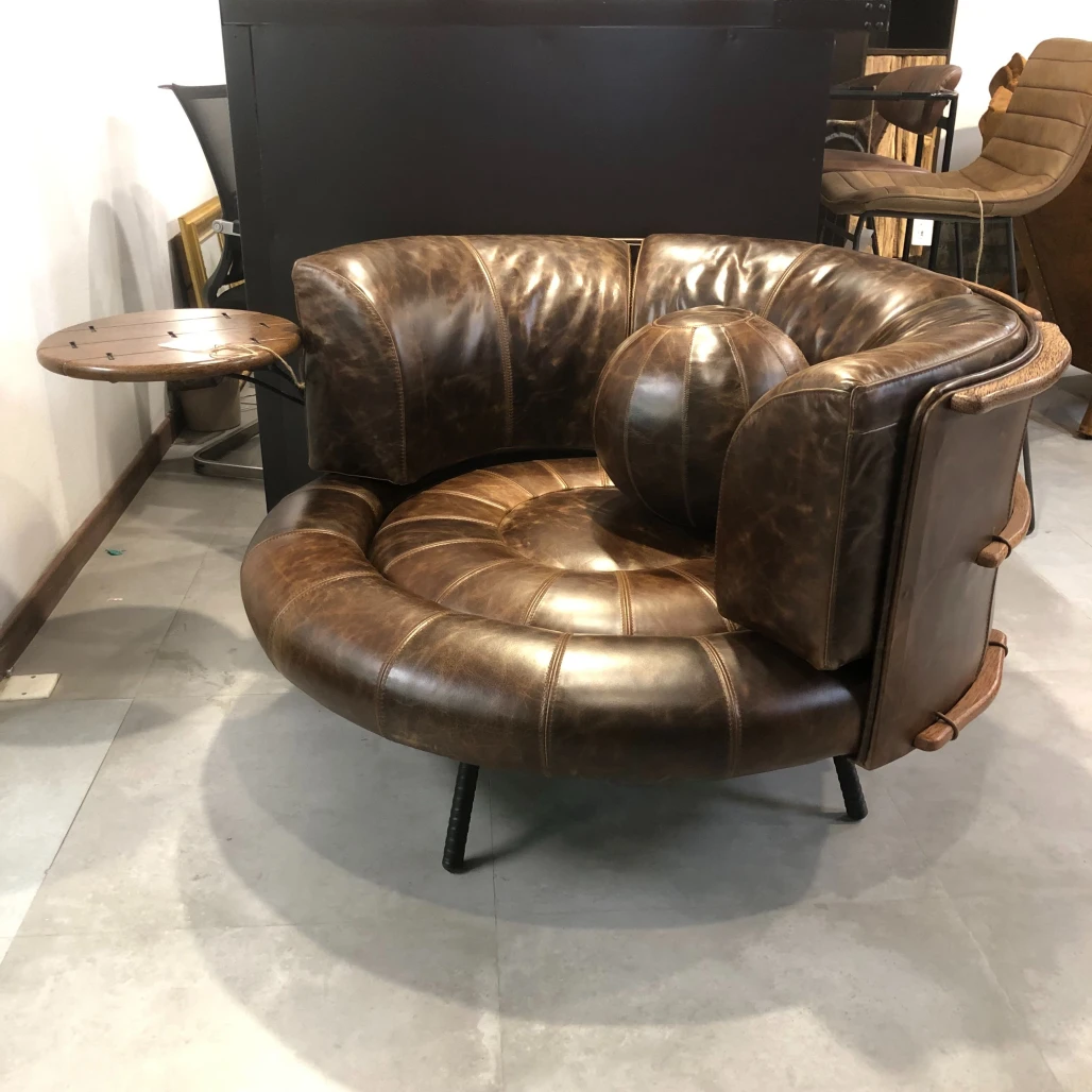 BORCH/博瑞奇轻奢意大利亮咖色旋转圆形沙发（07657）