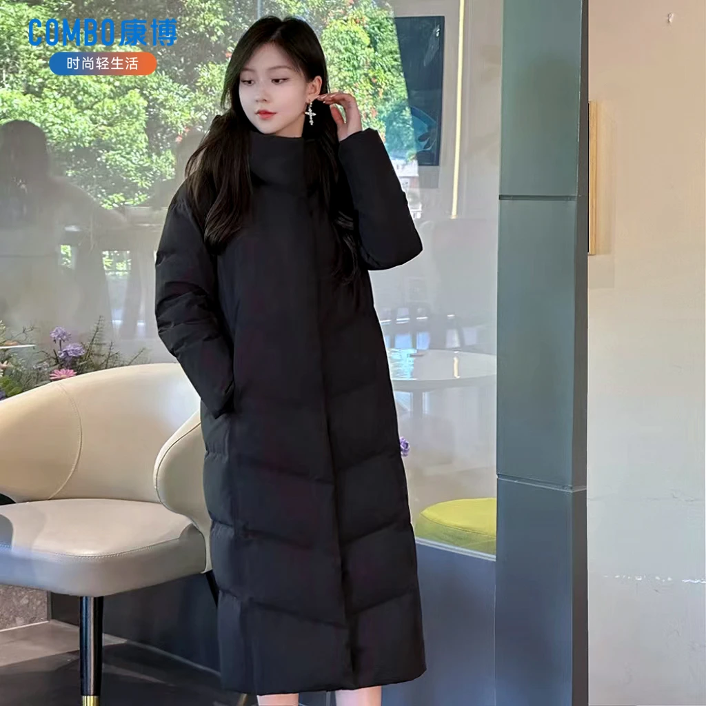 combo/康博「保暖羽绒服」黑色百搭显瘦女士加厚修身保暖长款羽绒服
