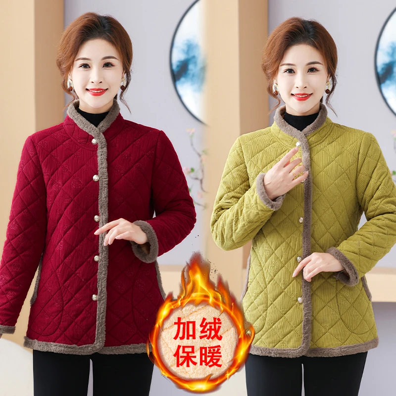 妈妈装高档冬季立领时尚小棉衣中老年加绒棉服秋冬加厚保暖棉袄