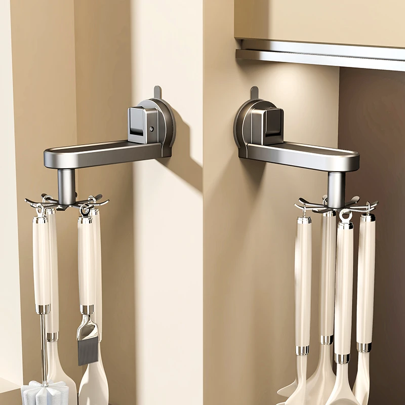 吸盘厨房旋转挂钩壁挂式置物架厨具收纳架锅铲勺子铲子免打孔架子