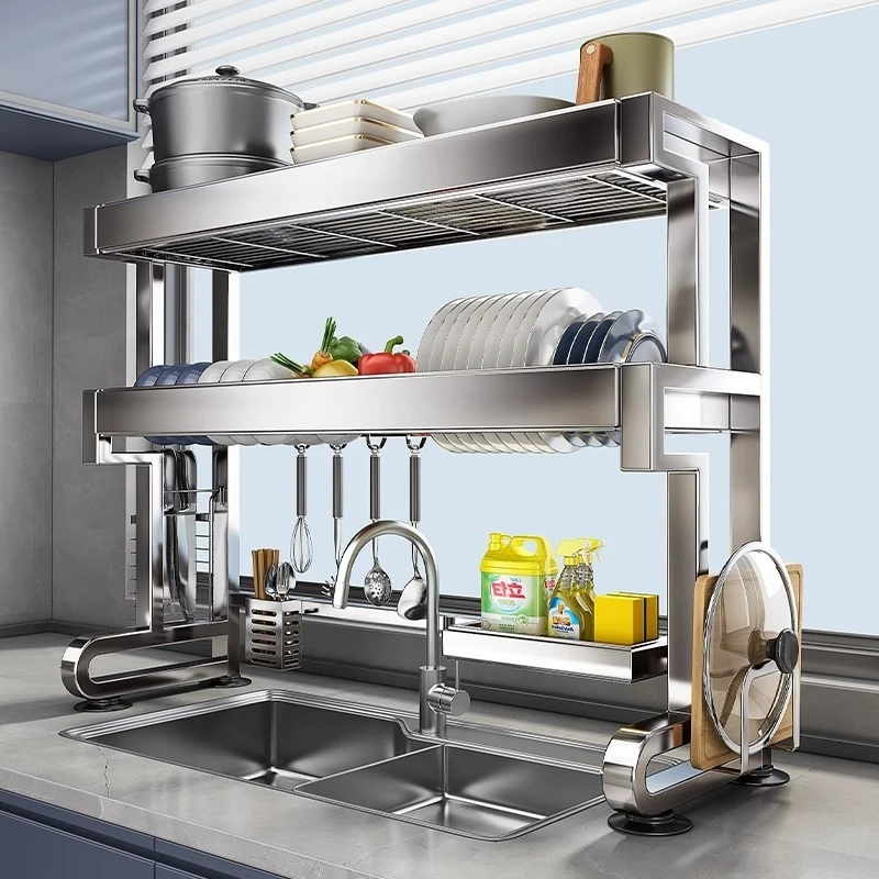 304不锈钢厨房水槽伸缩置物架多功能可伸缩碗盘碗碟沥水架收纳架