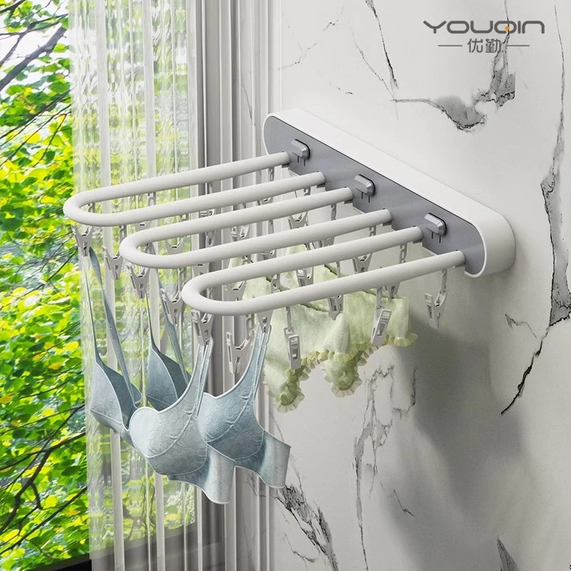 优勤折叠晾衣架壁挂阳台晒袜子神器多夹子家用内衣内裤袜子晾晒架