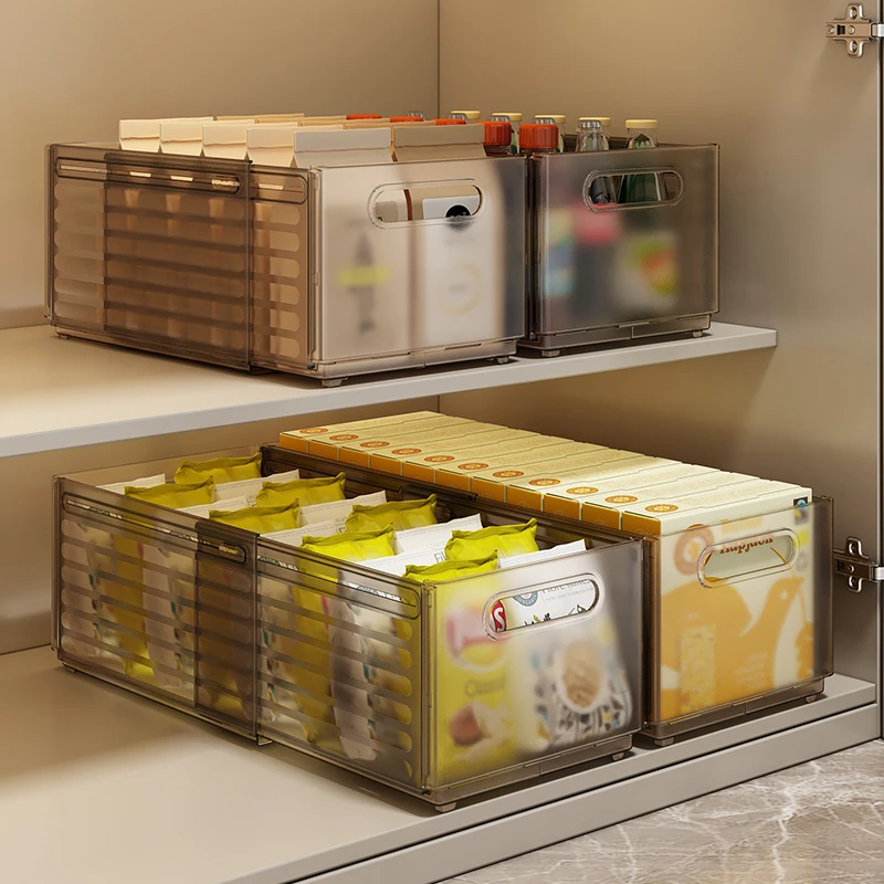 收纳盒家用零食储物可伸缩抽屉直角柜子厨房桌面整理盒子杂物收纳