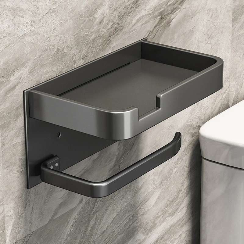 枪灰厕所纸巾盒纸巾架壁挂免打孔卫生间手机架卫生纸卫生间置物架