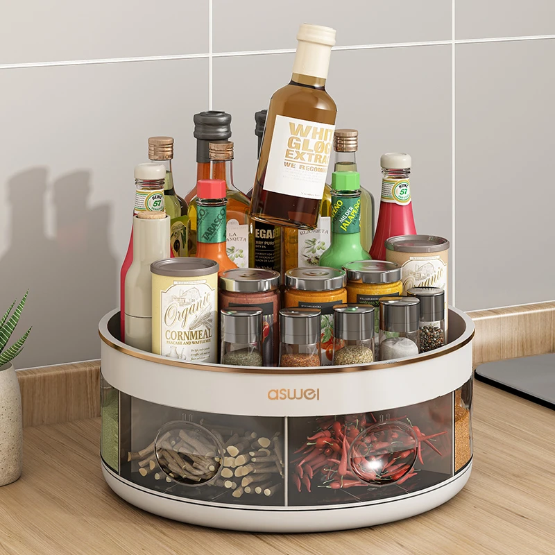 厨房调料置物架一体多格收纳台面旋转调料盒调味品油盐酱醋收纳盒