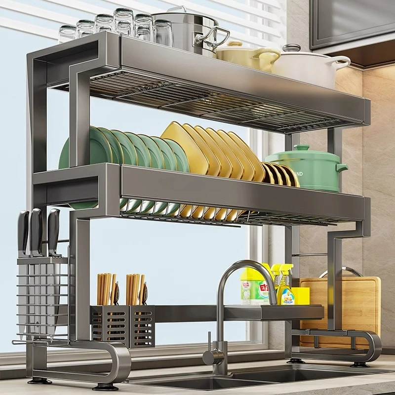 优勤厨房置物架台面碗碟收纳架水池多功能沥水架菜板菜刀放置架子