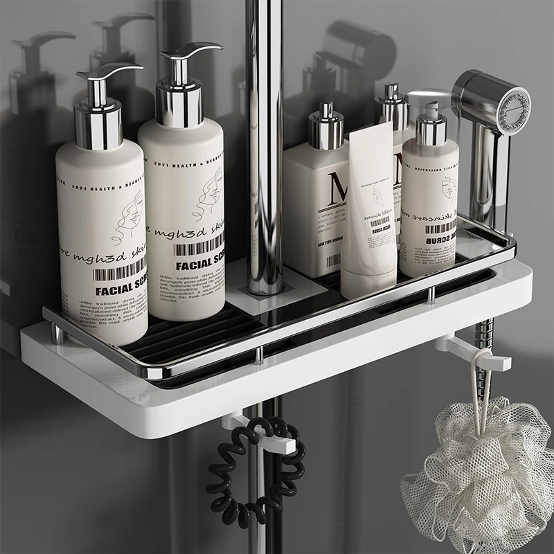 花洒置物架免打孔卫生间花洒杆浴室托盘家用淋浴间收纳放置篮挂架