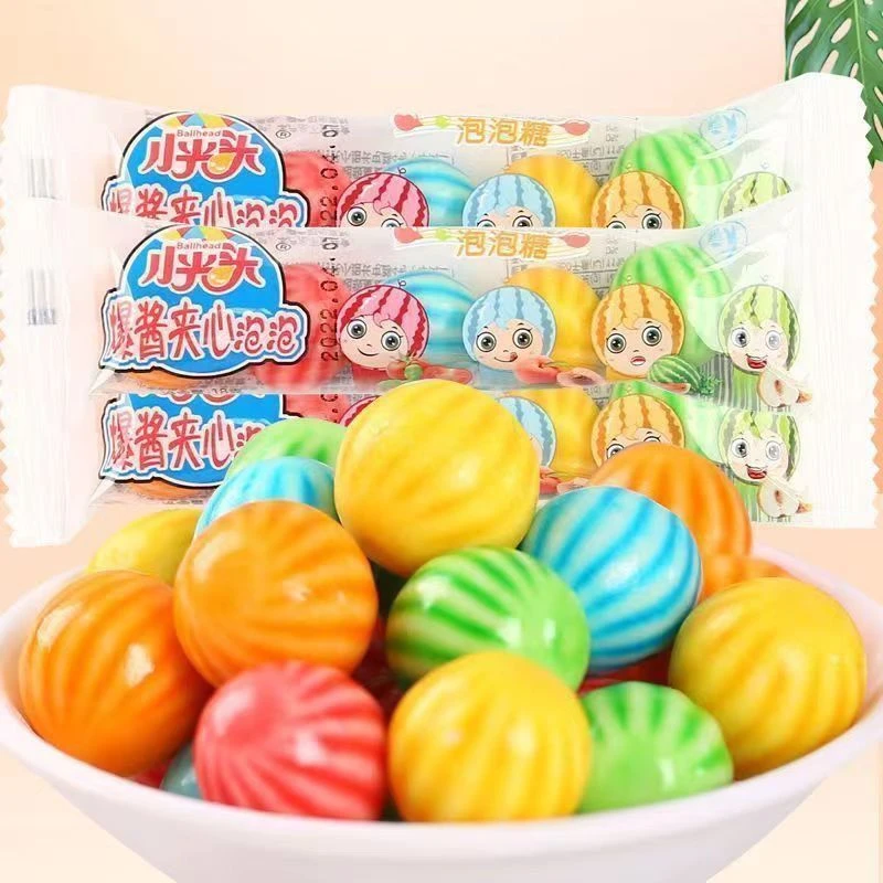 小光头爆浆夹心泡泡糖口香糖童年糖果8090怀旧零食网红西瓜泡泡糖
