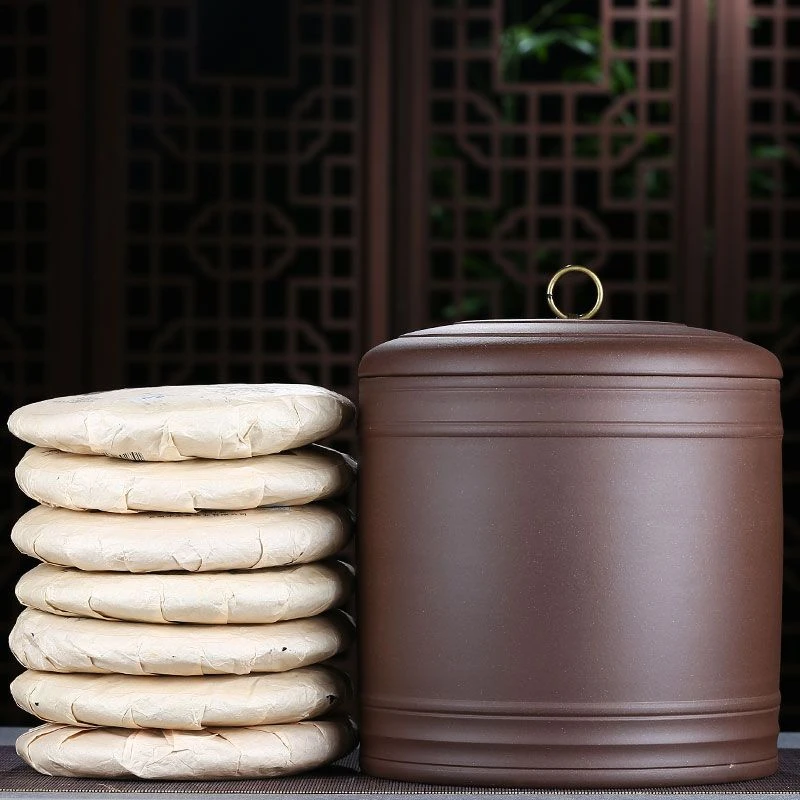 宜兴紫砂家用茶叶罐陶瓷密封储茶罐大号手工普洱茶缸粗陶防潮储存