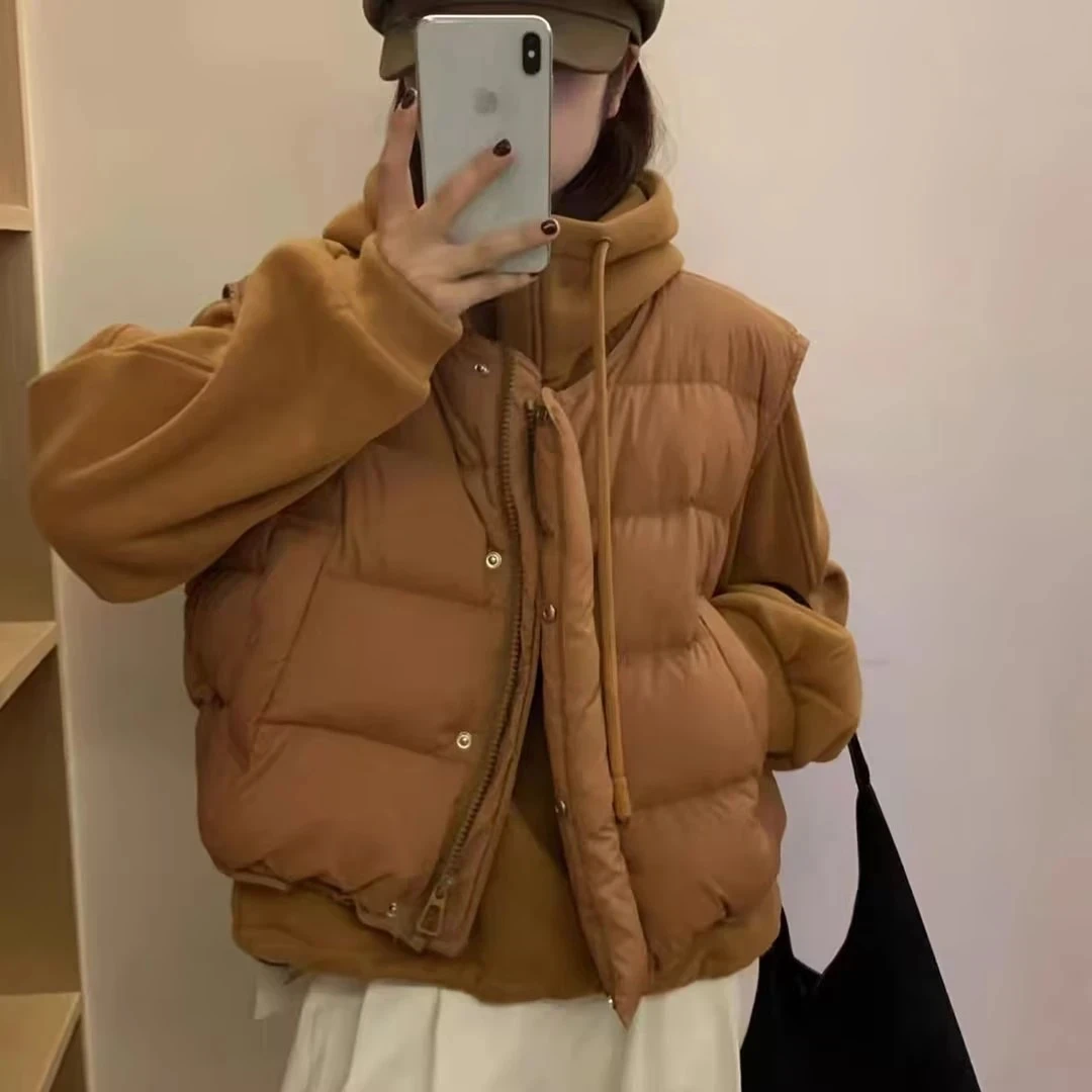 羽绒马甲连帽加绒卫衣两件套装-马甲衣长55 卫衣衣长60时尚百搭