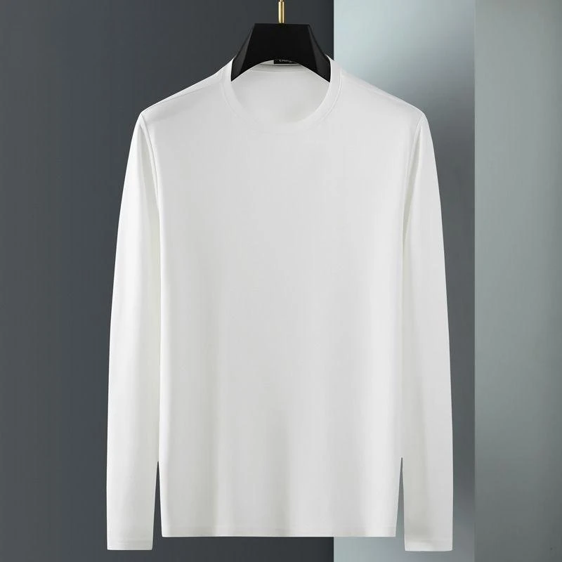 秋季休闲百搭长袖T恤男士圆领潮流纯色打底衫舒适透气宽松上衣