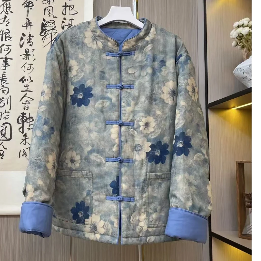 外套上衣复古唐装中式棉服盘扣加厚牛仔网红中国风印花民族风立领