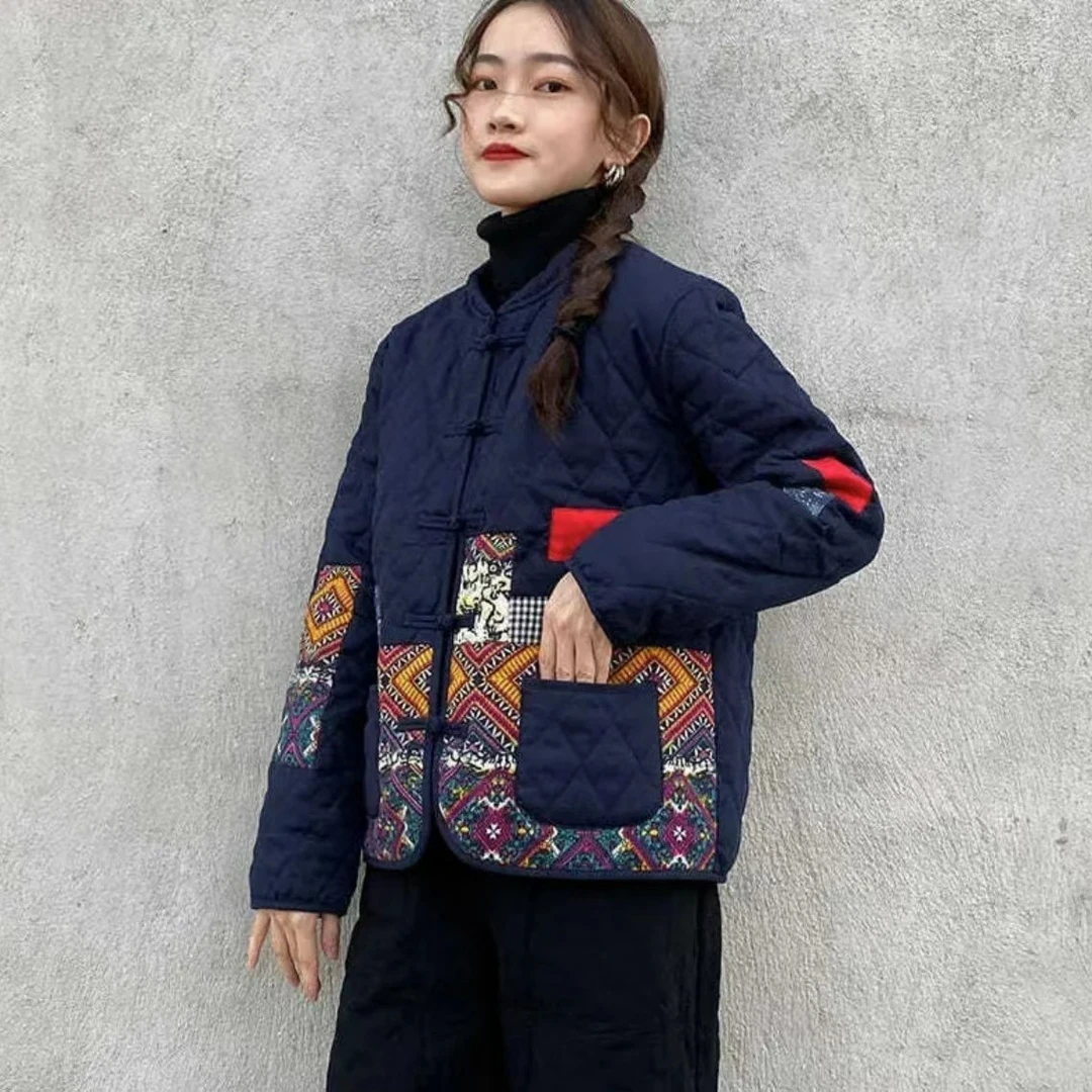轻薄短款棉衣民族风复古文艺棉袄上衣女秋装盘扣棉服外套宽松秋冬