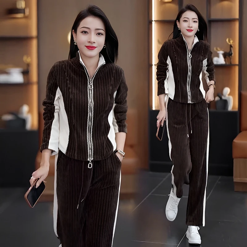 时尚休闲运动套装女2025春秋新款拼接撞色夏季女士拼接休闲两件套