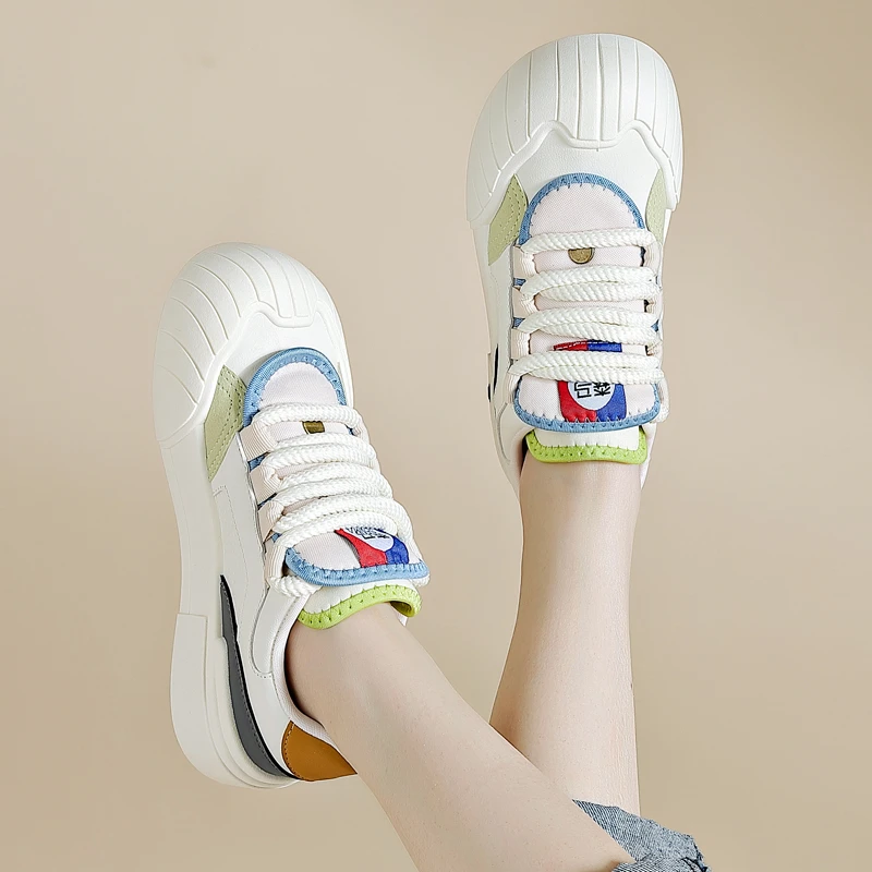 SENMA/森马春夏季清凉透气女鞋2024新款皮面小白鞋运动休闲板鞋