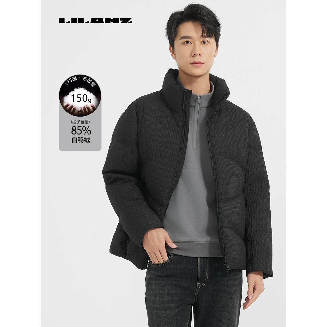 利郎男士时尚保暖白鸭绒羽绒合体款风衣-黑色 B4DRF2051Y