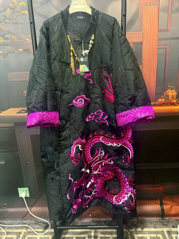 等闲集原创国风新中式紫色刺绣大龙棉衣