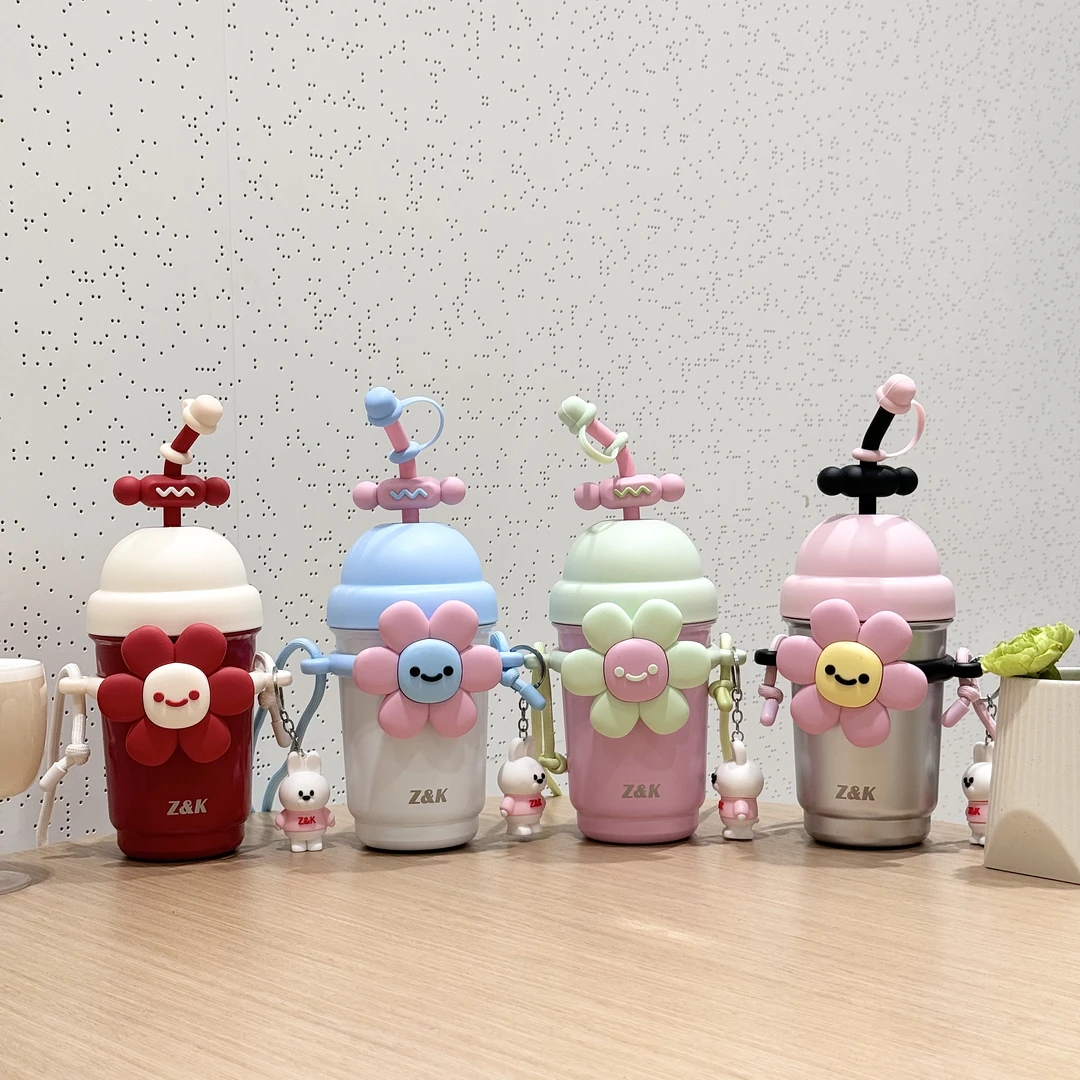【晶晶新品专属】潮牌Z&K花朵吸管保温杯不锈钢便携学生水杯