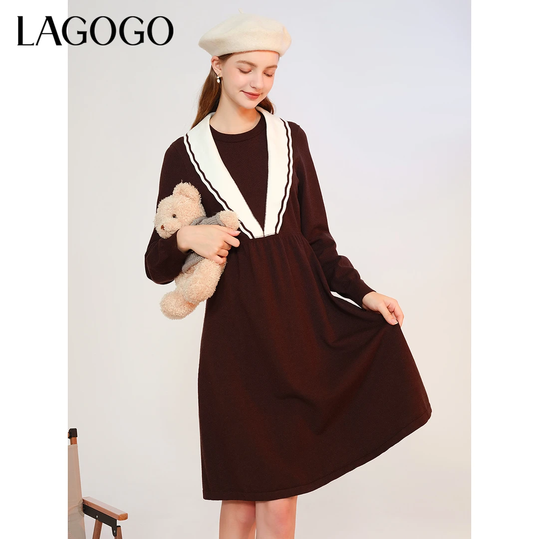 【芋总专属】lagogo新款撞色拼接亮丝舒适连衣裙女MCLL75XA17