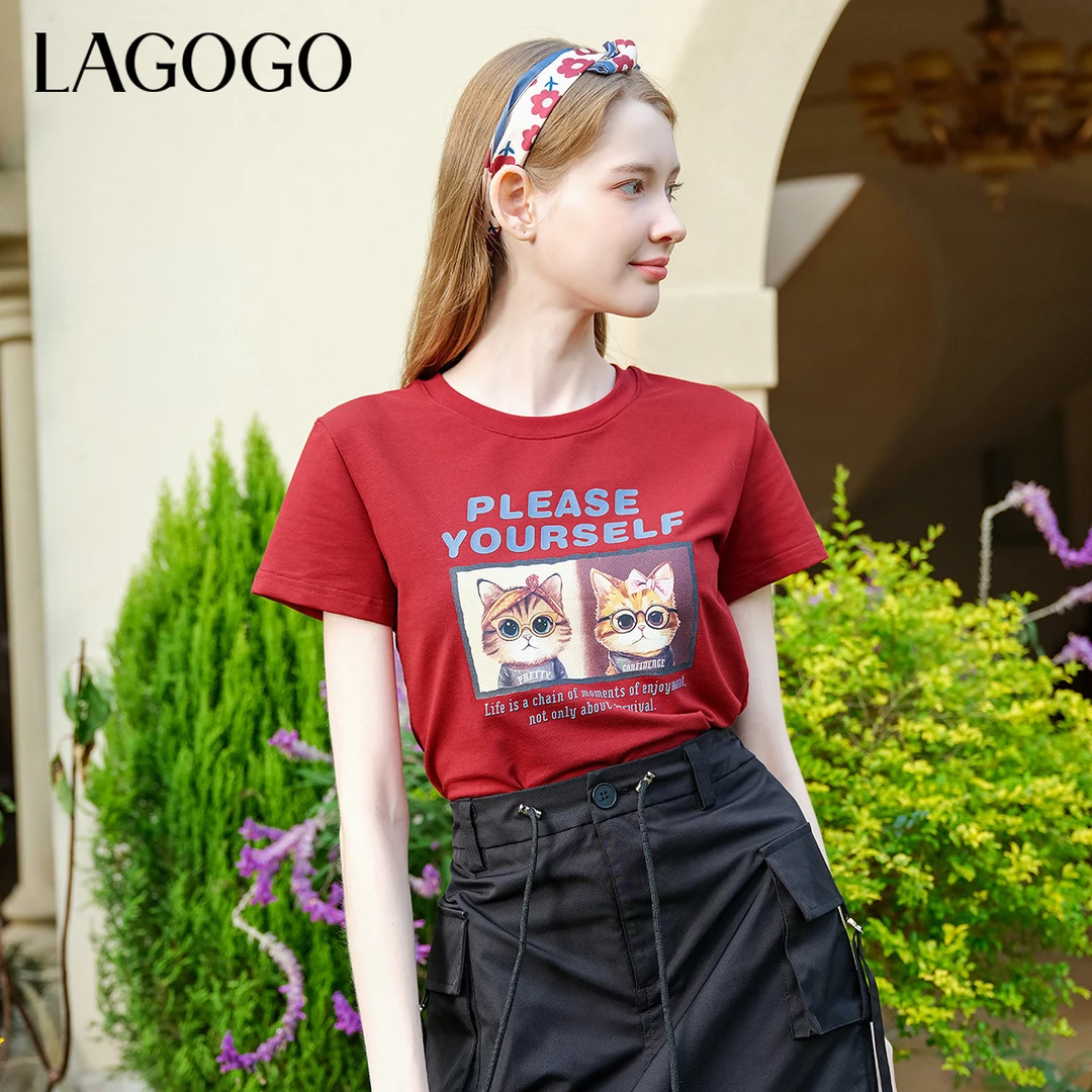 【芋总专属】lagogo新款弹力舒适猫咪可爱显白T恤女NATT311G03