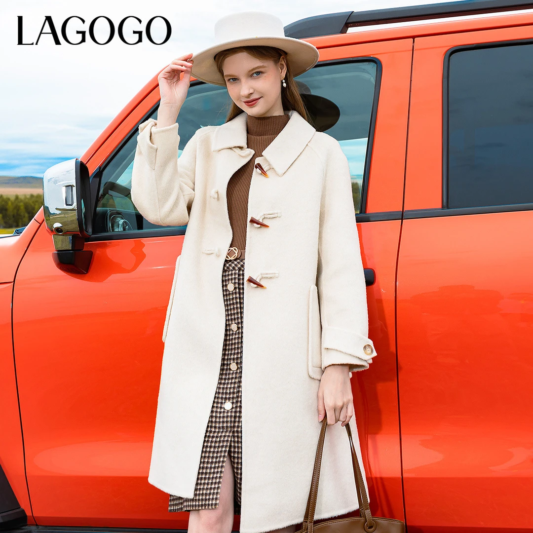 【八佰伴专属】Lagogo新款保暖精致双面呢牛角扣大衣女MCDD33XG14